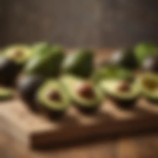 Ripeness stages of avocados displayed on a wooden table