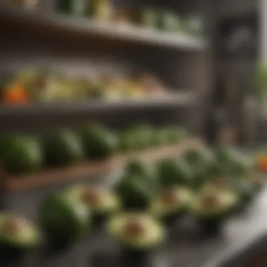 An assortment of storage techniques for avocados in a kitchen setting