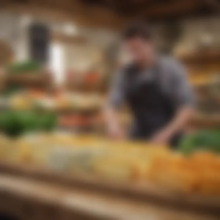 Artisan veggie cheese being displayed at a gourmet food market