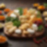 A vibrant platter showcasing various types of veggie cheese