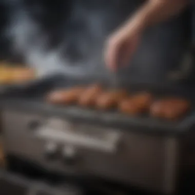 A user adjusting the settings on an auto feed electric smoker