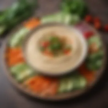 Elegant bowl of hummus accompanied by fresh vegetable sticks