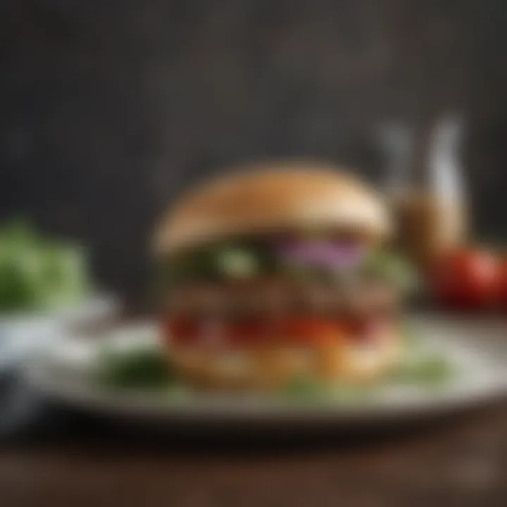 An elegant plated vegetable burger with a side of greens