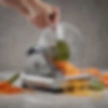 A close-up of a modern veggie slicer showcasing its sharp blades and ergonomic design.