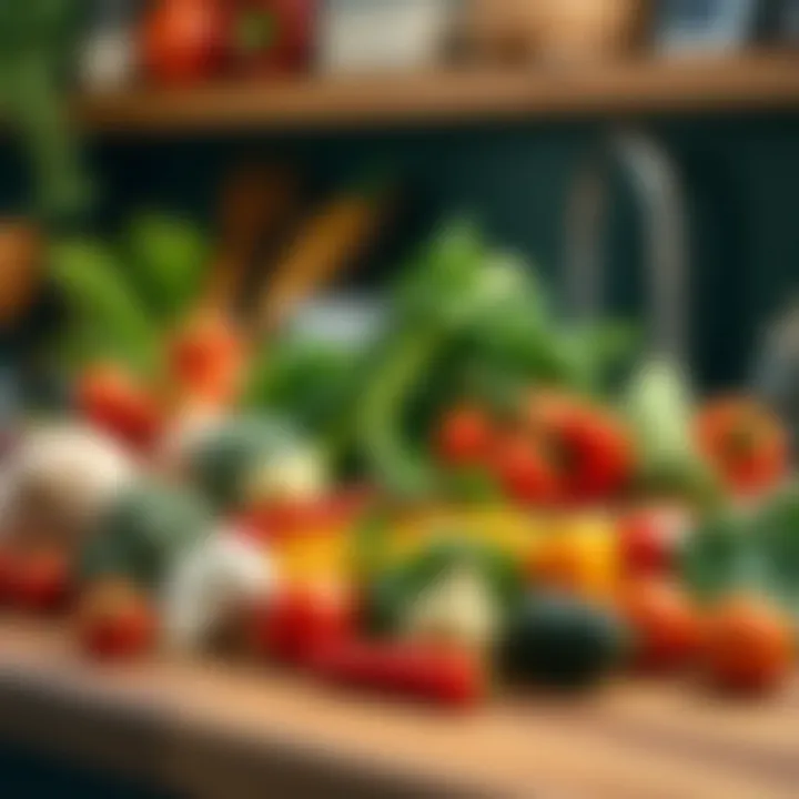 Vibrant assortment of fresh ingredients on a wooden countertop