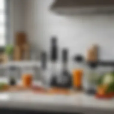 An array of Vitamix immersion blender tools laid out on a kitchen counter, highlighting their functionality.