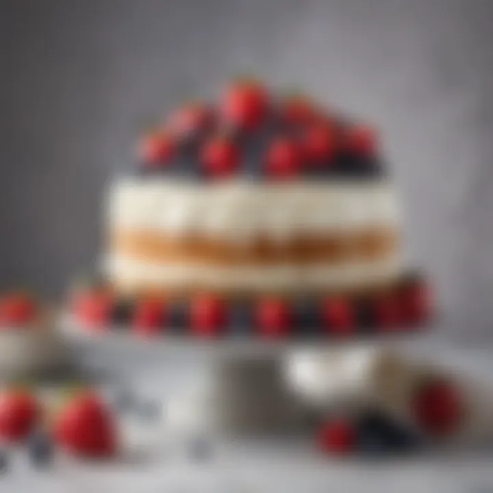 A visually stunning vegan cake with fresh berries and elegant frosting