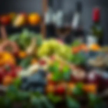 Artful Food Arrangement Various whole foods artfully arranged to complement wine selections