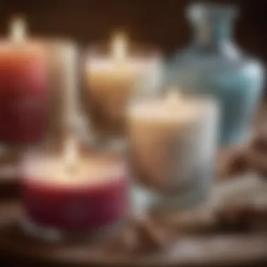 Close-up of winter-inspired candles and lotions